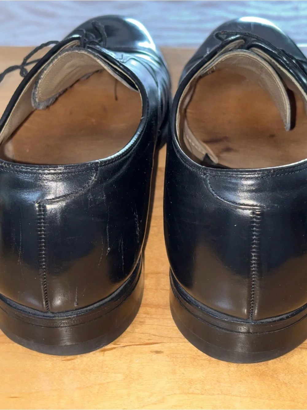 Johnston & Murphy Black Leather Cap-Toe Derby Shoes